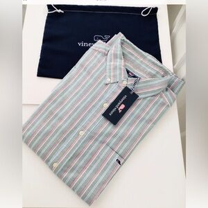Vineyard Vines Stripe Oxford-Whale Logo Long Sleeve Shirt-NWT